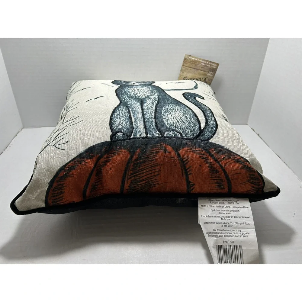 Haunted Living Black Cat Halloween Pillow 14